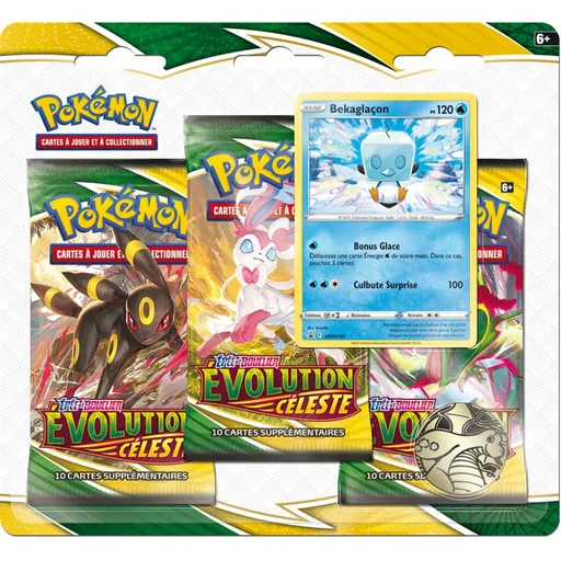 Pokémon EB07 Évolution Céleste - Tripack 3 boosters (assortiment Bekaglaçon / Noctali)