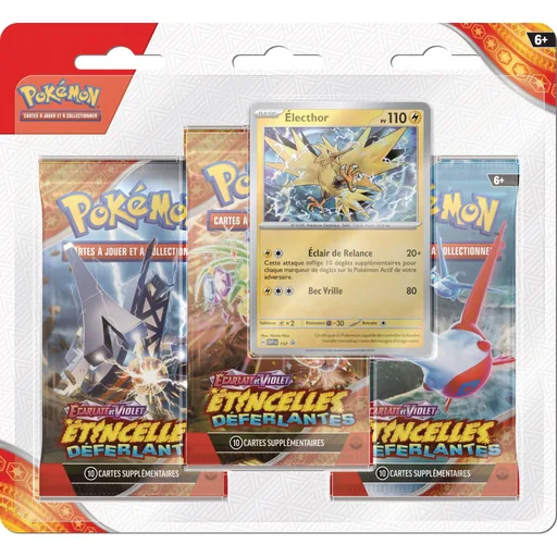 Pokémon EV08 Étincelles Déferlantes - Tripack 3 boosters (assortiment Électhor / Maraiste)